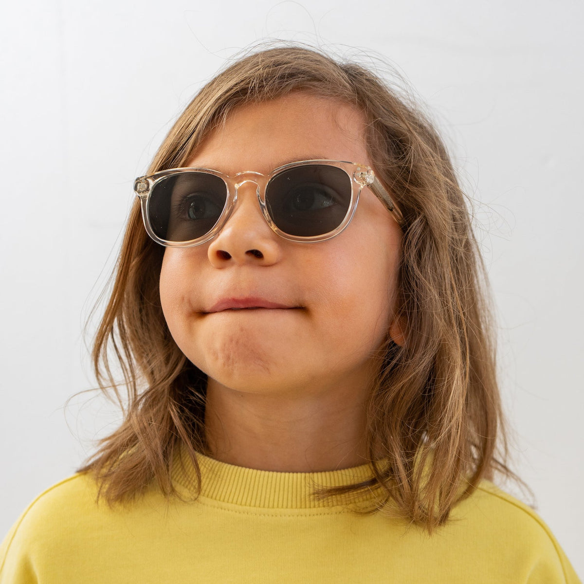Nividas Vienna Junior polarized sunglasses in Crystal Champagne - square hand-polished acetate frame