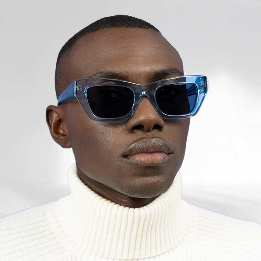 Nividas Nairobi polarized sunglasses in Transparent Blue - cat-eye hand-polished acetate frame