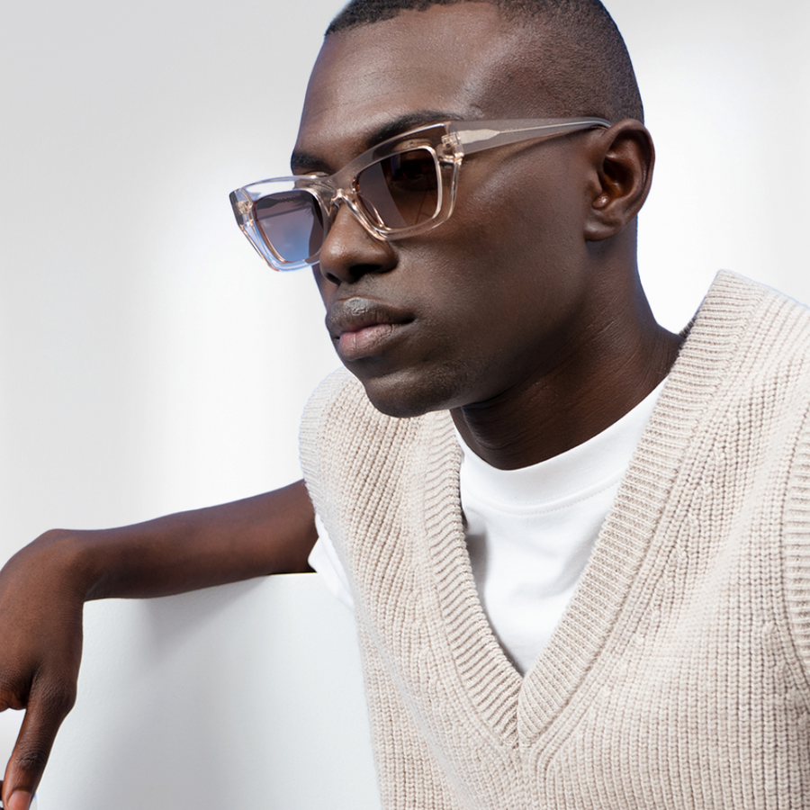 Nividas Nairobi polarized sunglasses in Transparent Sand - cat-eye hand-polished acetate frame