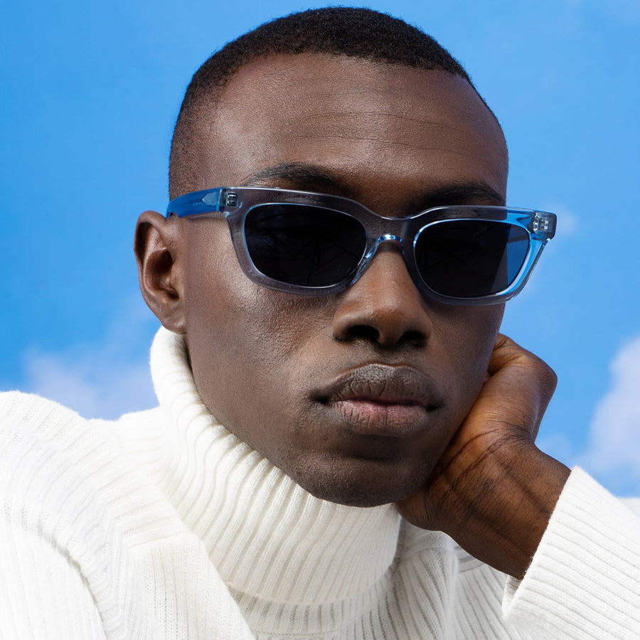 Nividas Naples polarized sunglasses in Transparent Blue - cat-eye hand-polished acetate frame