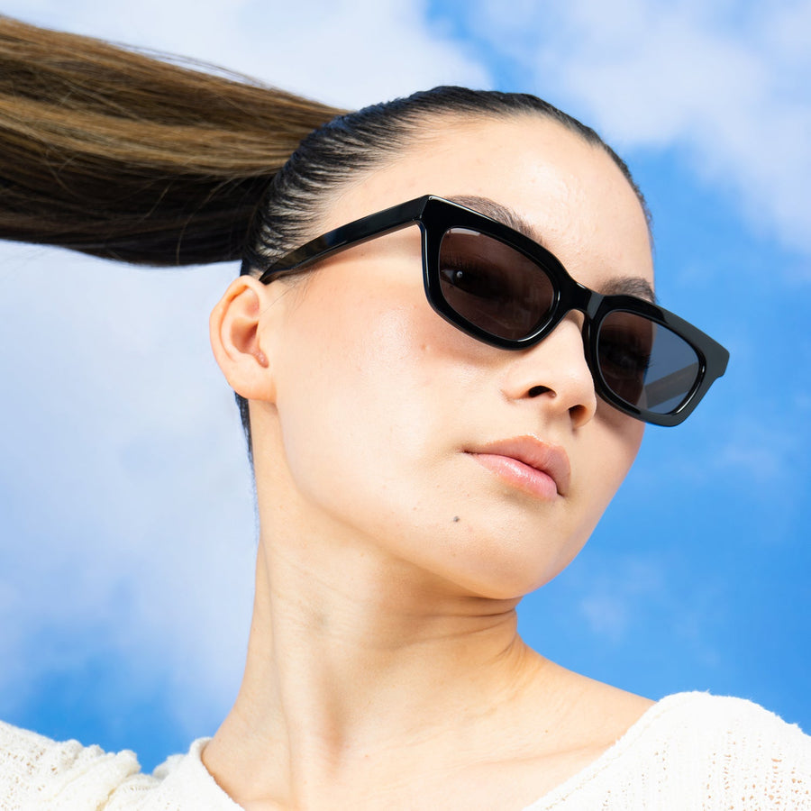Nividas Naples polarized sunglasses in Shiny Black - cat-eye hand-polished acetate frame