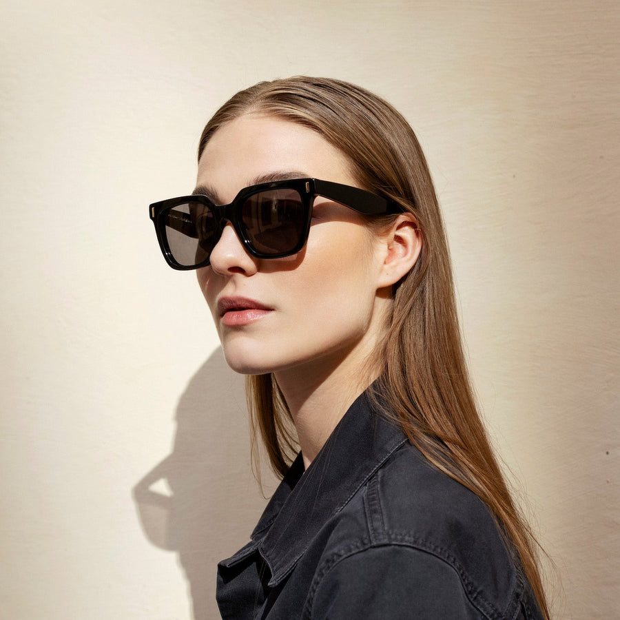 Nividas New York polarized sunglasses in Shiny Black - square hand-polished acetate frame