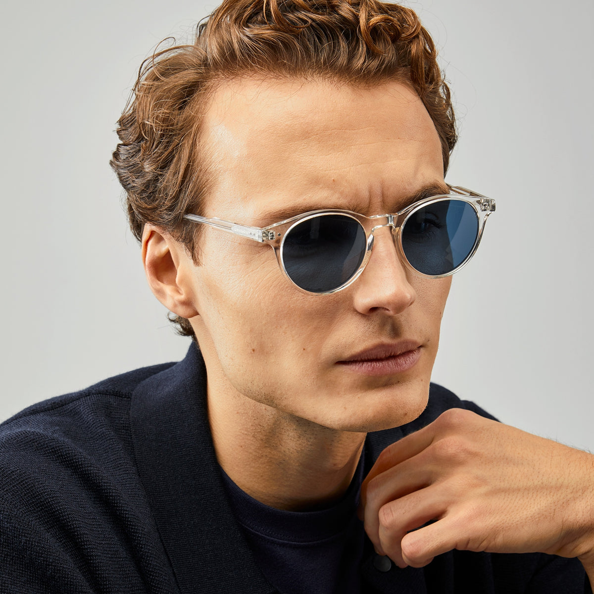 Nividas Paris polarized sunglasses in Crystal Clear - round hand-polished acetate frame
