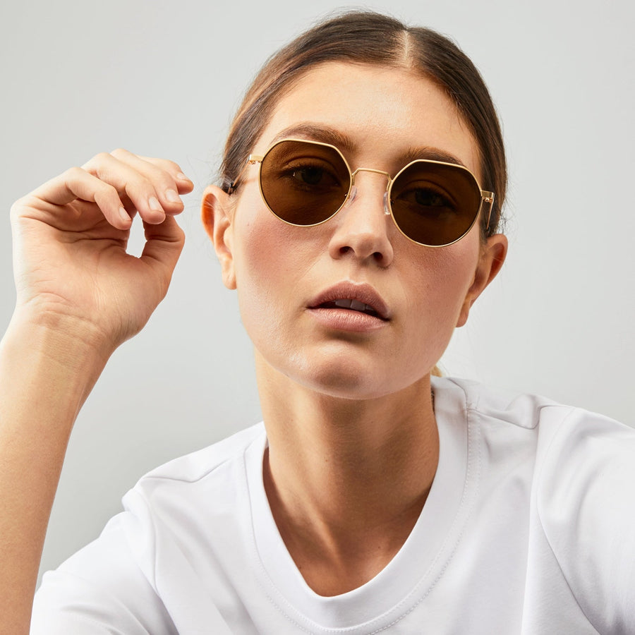 Nividas Singapore polarized sunglasses in Gold Brown - round lightweight metal frame