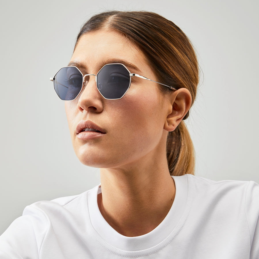 Nividas Hamburg polarized sunglasses in Silver B Lue - hexagonal lightweight metal frame