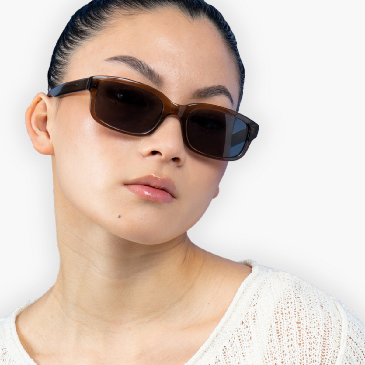 Nividas Melbourne polarized sunglasses in Transparent Brown - rectangle hand-polished acetate frame