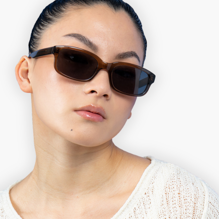 Nividas Melbourne polarized sunglasses in Transparent Brown - rectangle hand-polished acetate frame