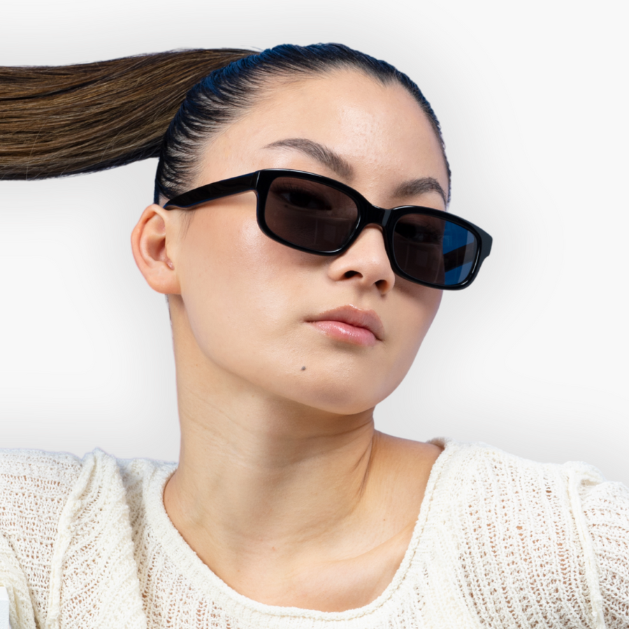Nividas Melbourne polarized sunglasses in Shiny Black - rectangle hand-polished acetate frame